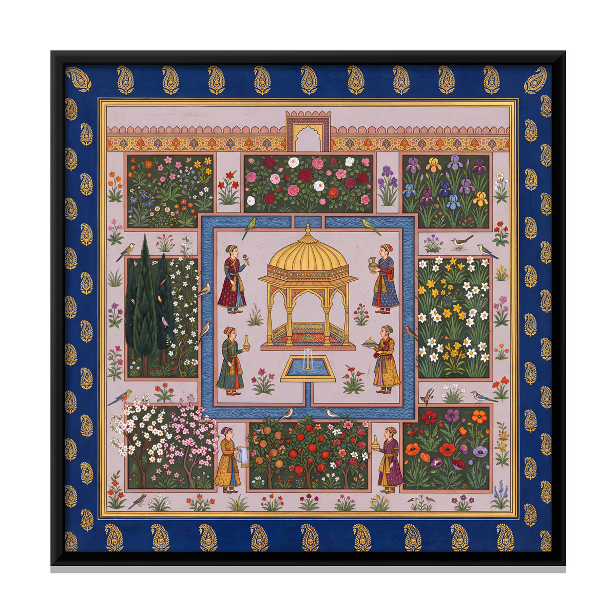 Pavilion in a Flower Garden - framed canvas print, front view