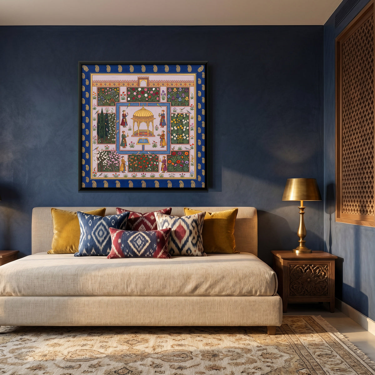 Pavilion in a Flower Garden - canvas art shown in a second room setting