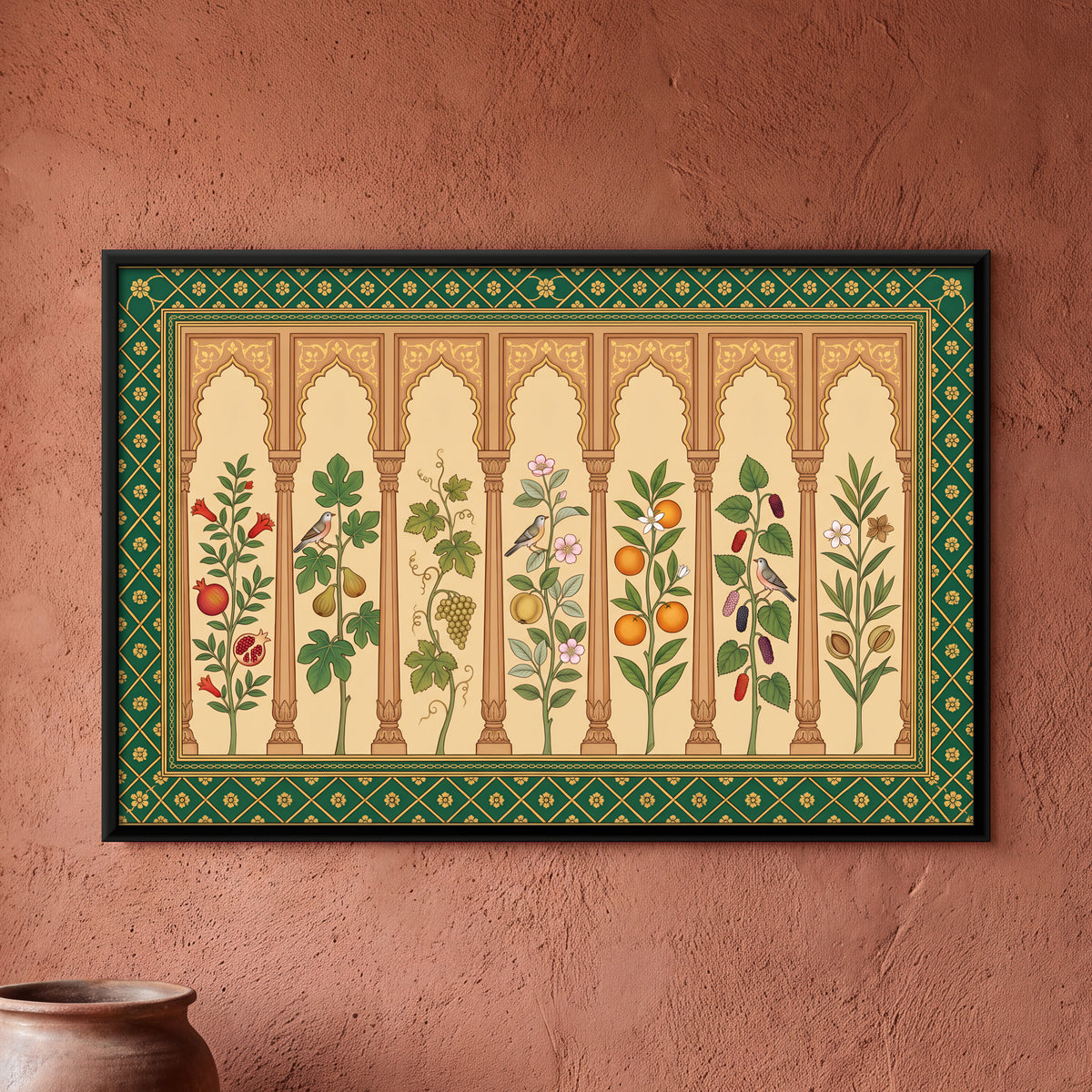 Fruiting Plants Under Arches - framed canvas art hung on a wall