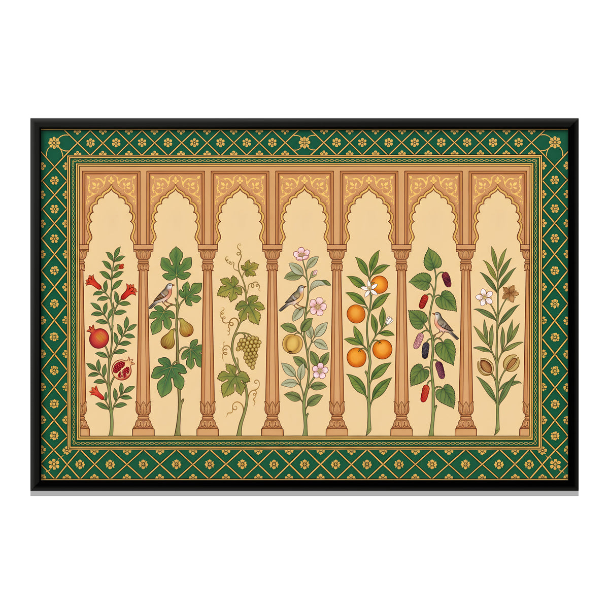 Fruiting Plants Under Arches - framed canvas print, front view