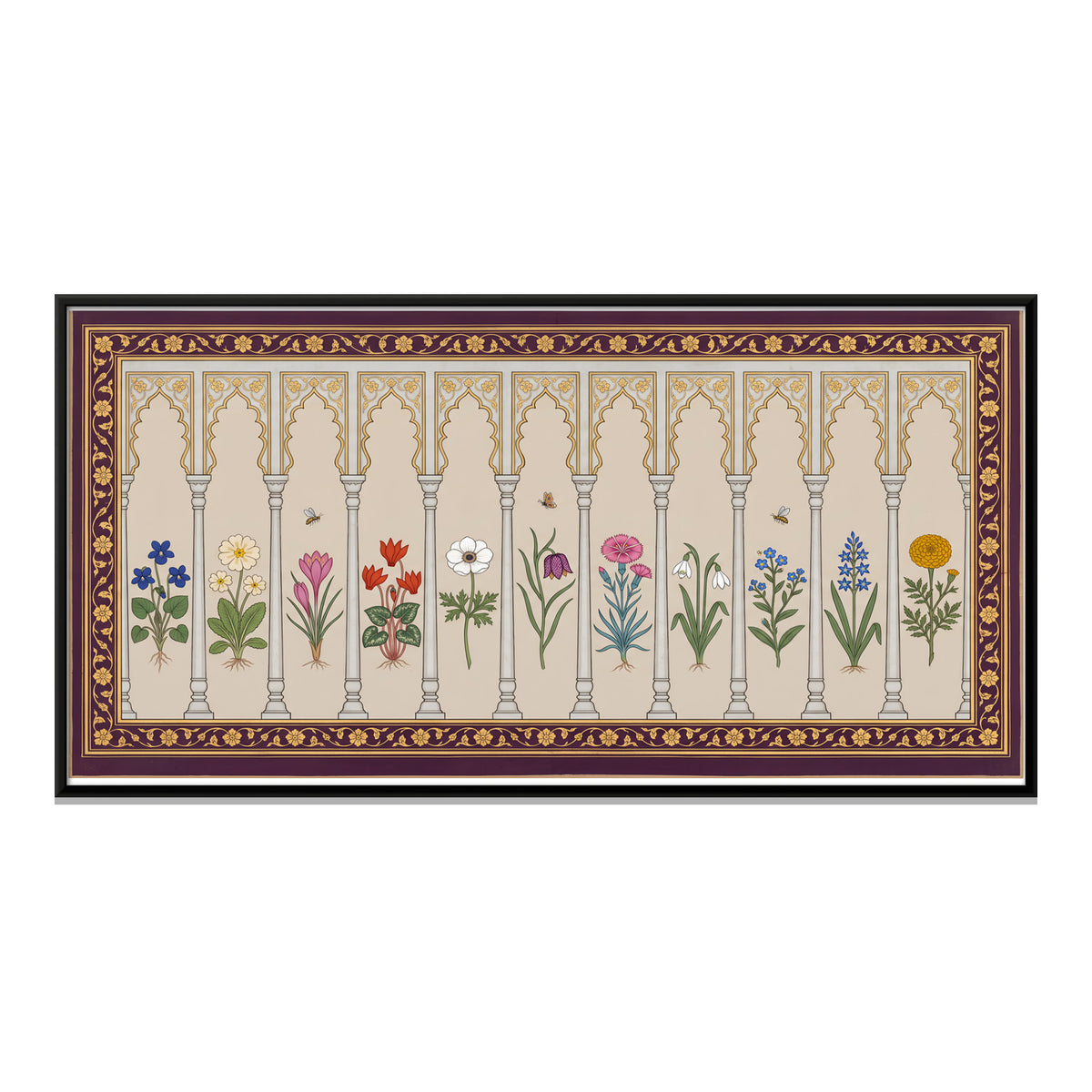 Flowering Plants in an Arcade - framed canvas print, front view