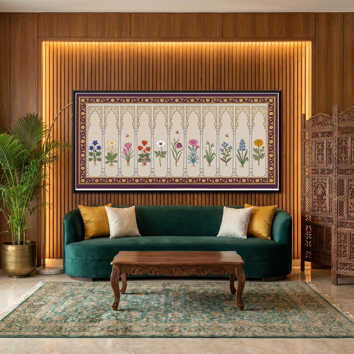 Flowering Plants in an Arcade - canvas art shown in a styled room