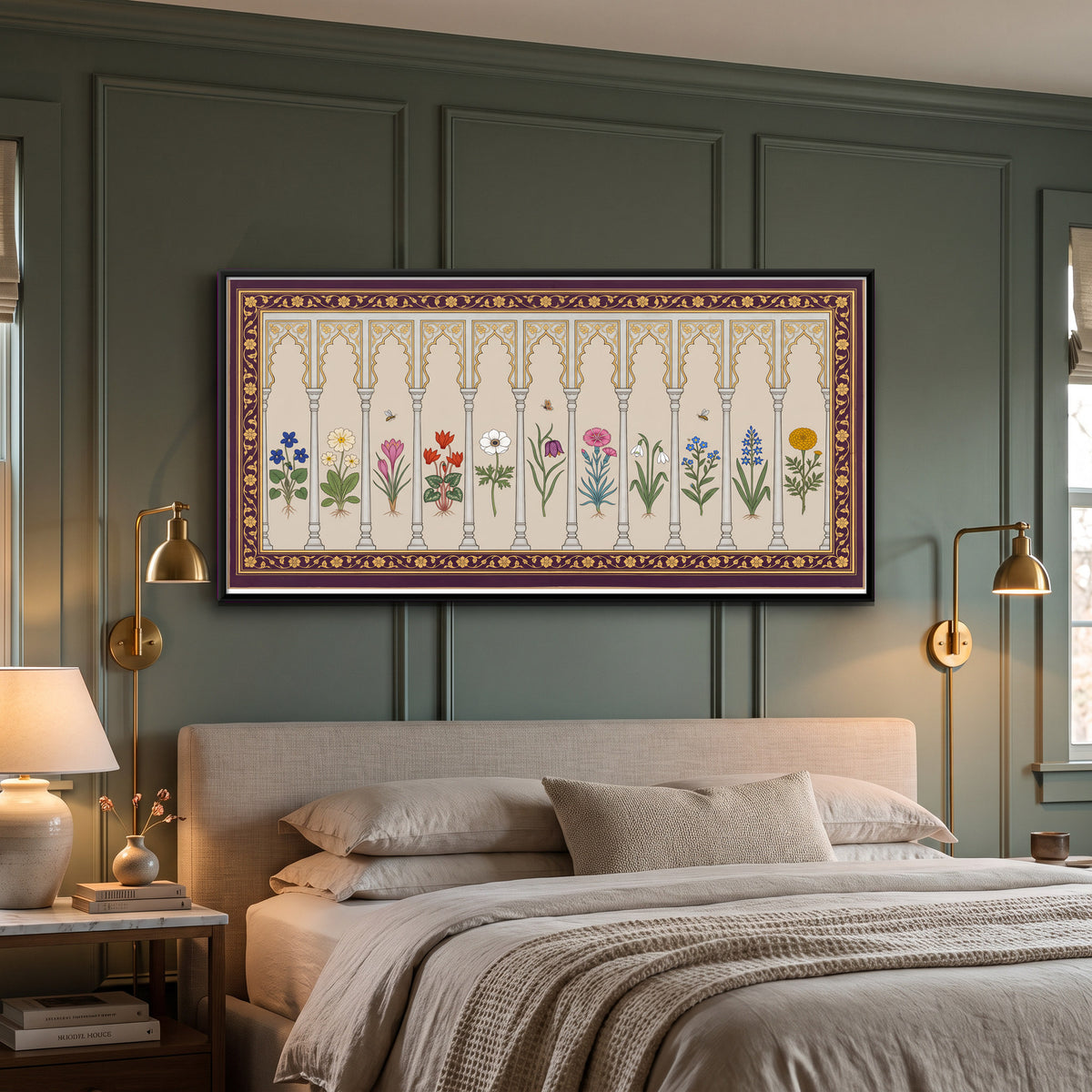 Flowering Plants in an Arcade - canvas art shown in a second room setting