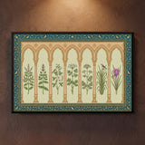 Seven Arched Bays Containing Garden Herbs and Birds