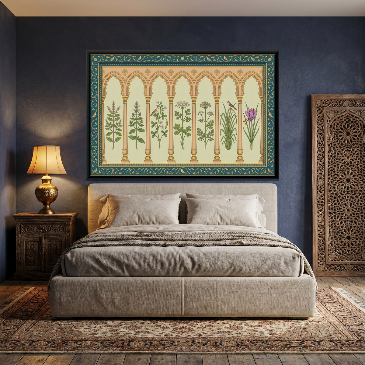 Garden Herbs Under Arches - canvas art shown in a second room setting