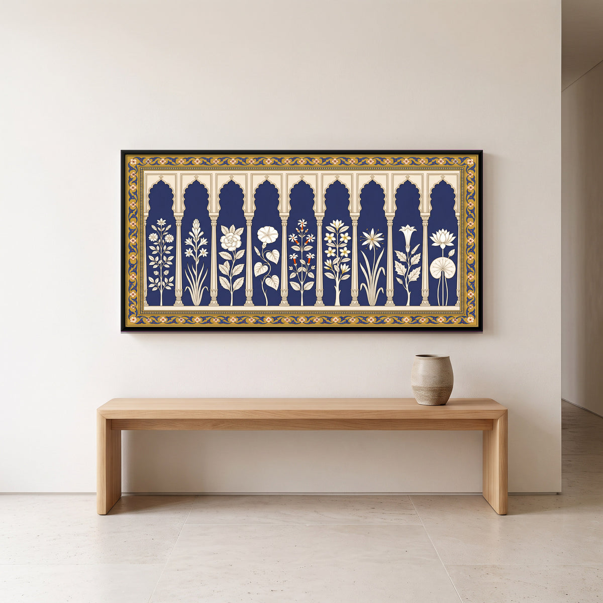 Night-Blooming Flowers in Arched Niches - canvas art shown in a second room setting