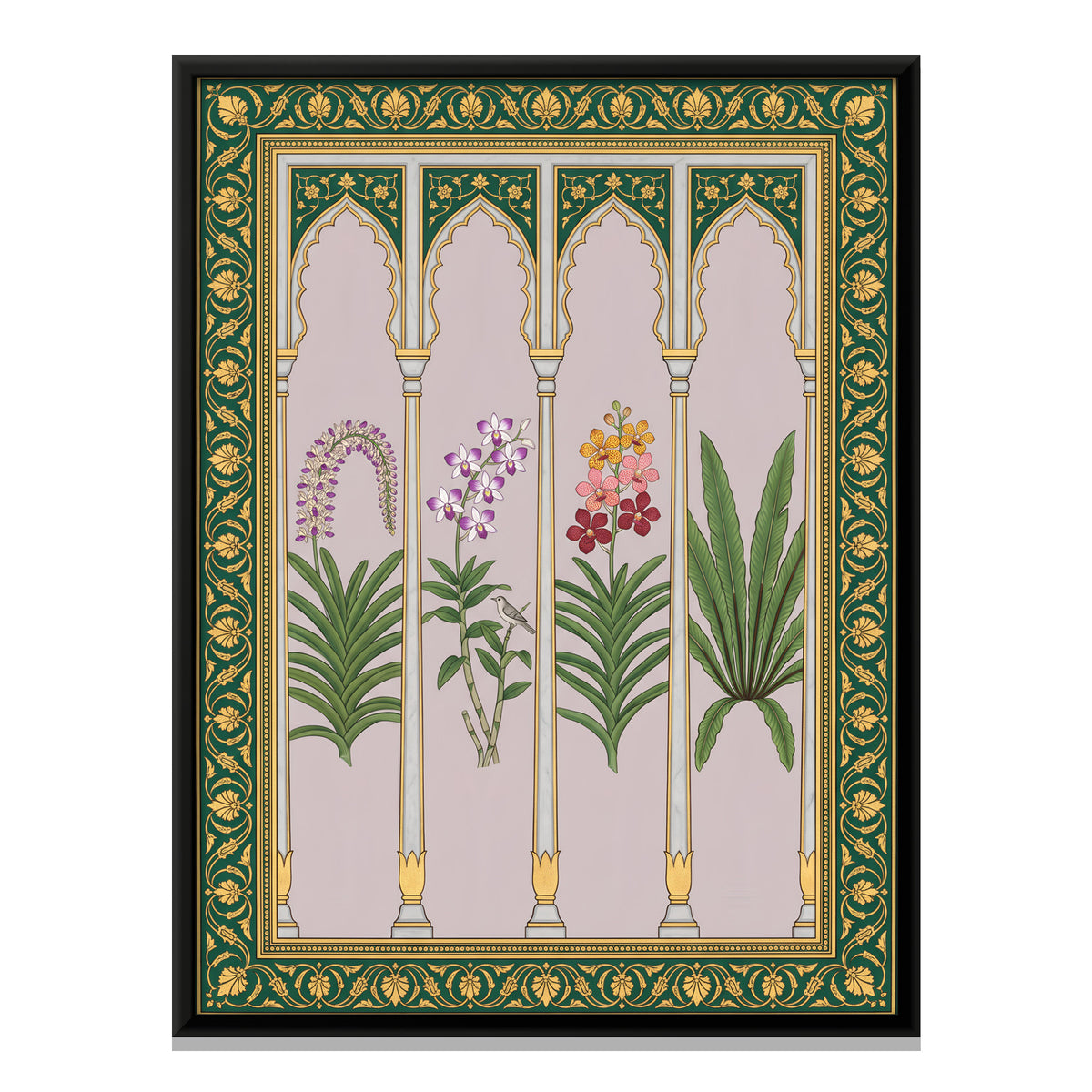 Orchids in Arched Niches - framed canvas print, front view