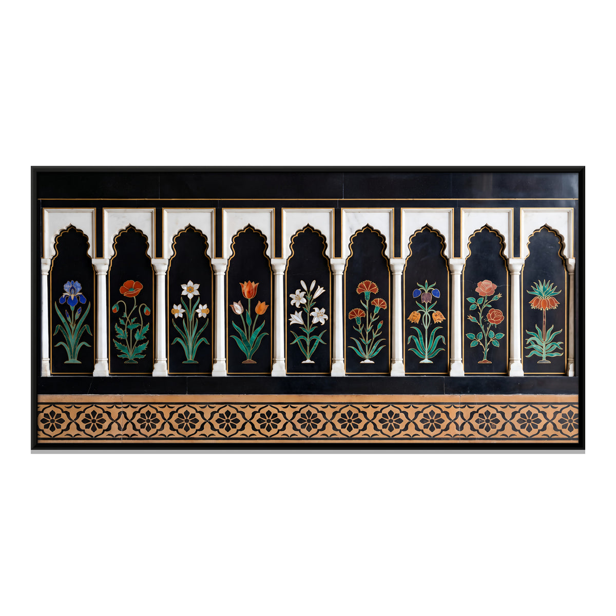 Inlaid Marble Flower Panels - framed canvas print, front view