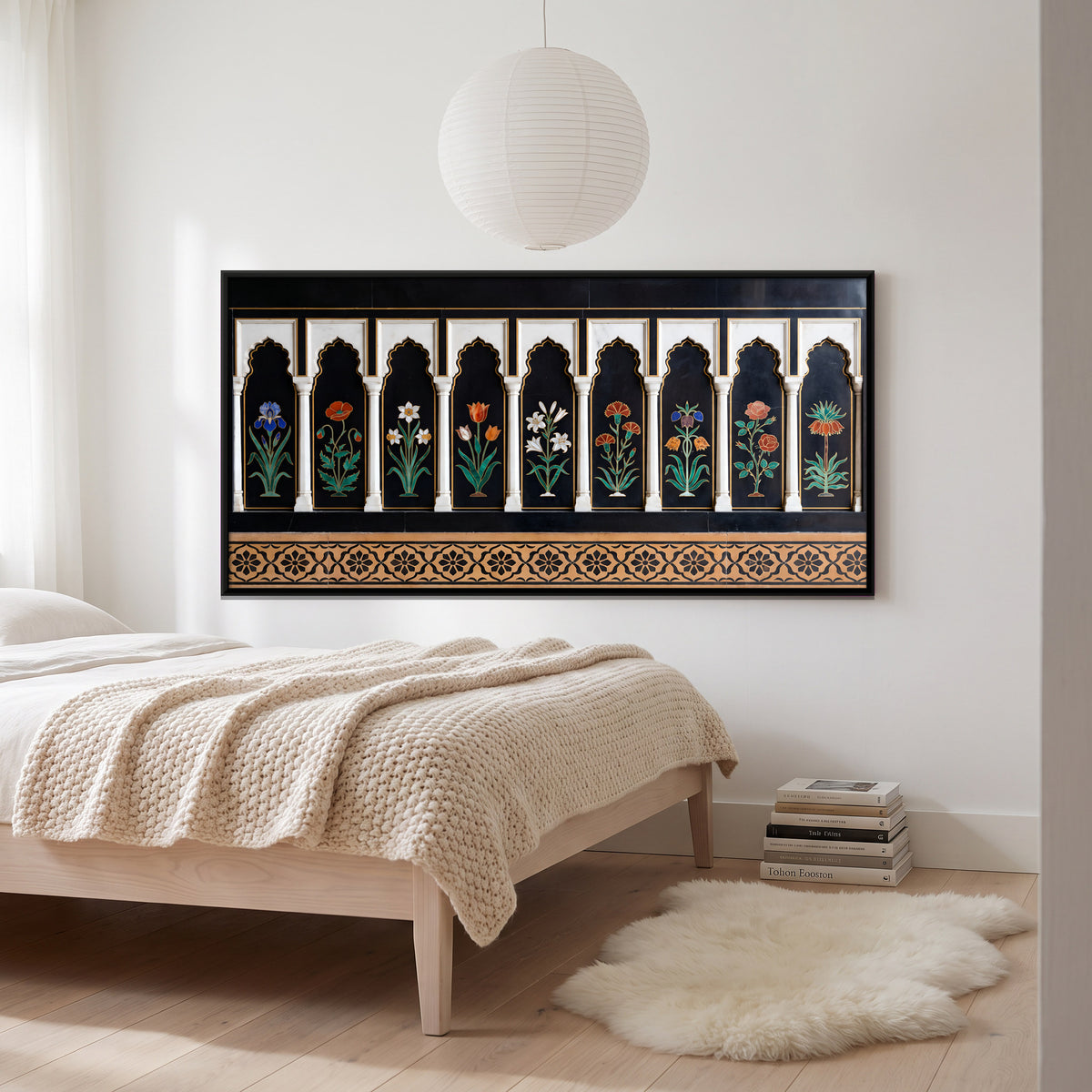 Inlaid Marble Flower Panels - canvas art shown in a styled room