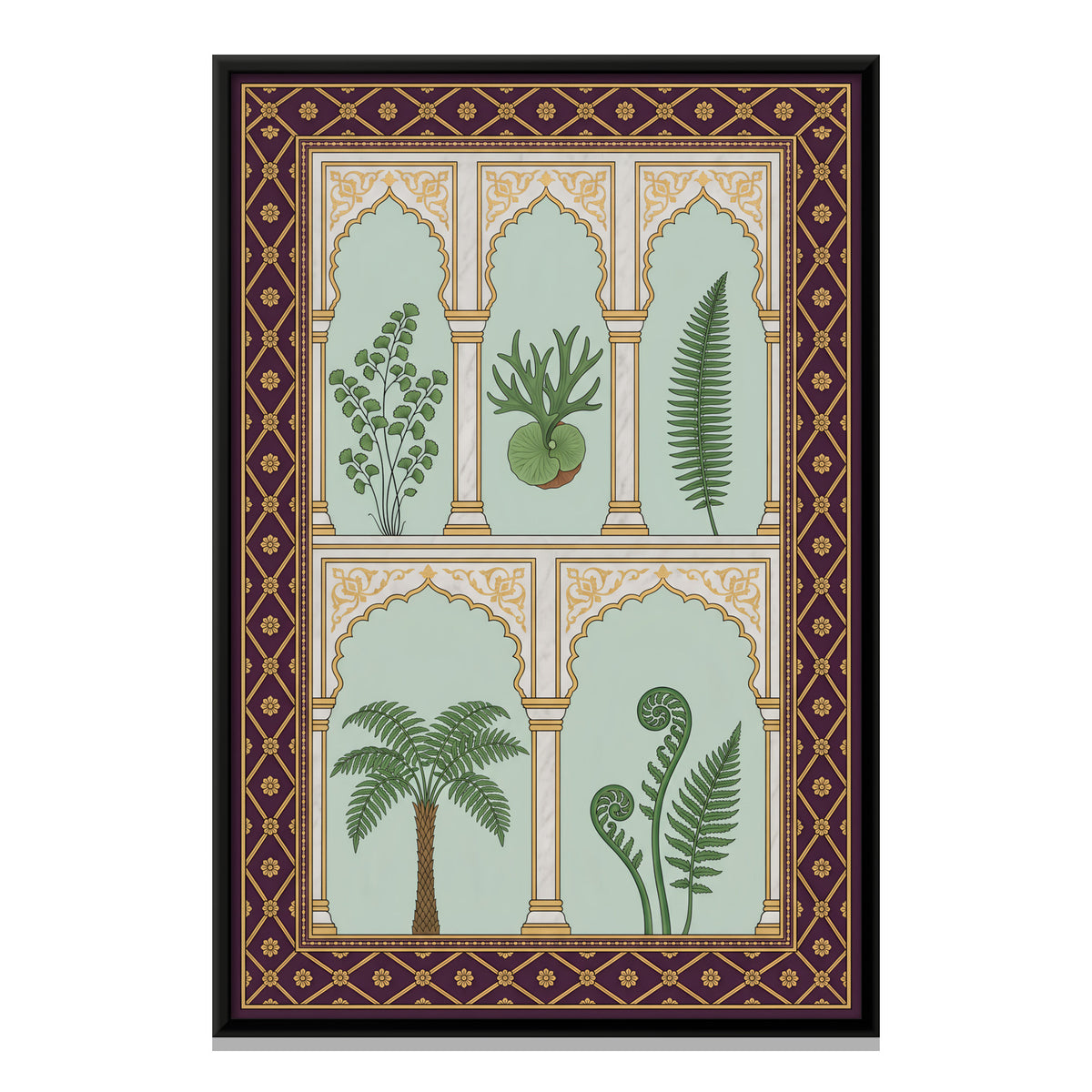 Ferns and Palms in an Arcade - framed canvas print, front view