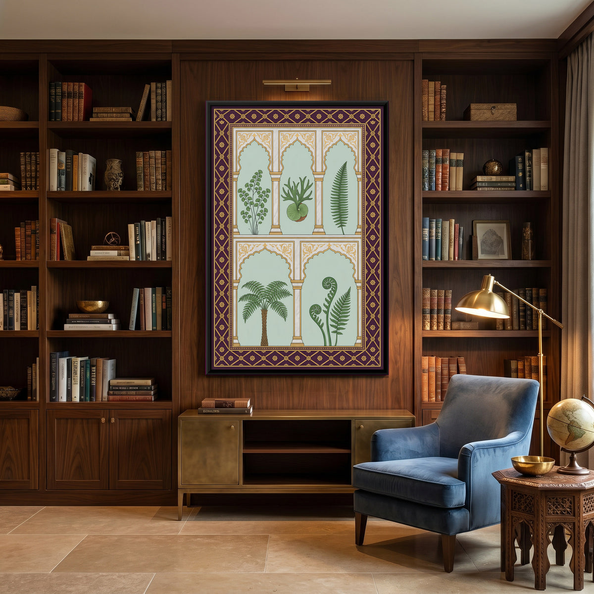 Ferns and Palms in an Arcade - canvas art shown in a styled room
