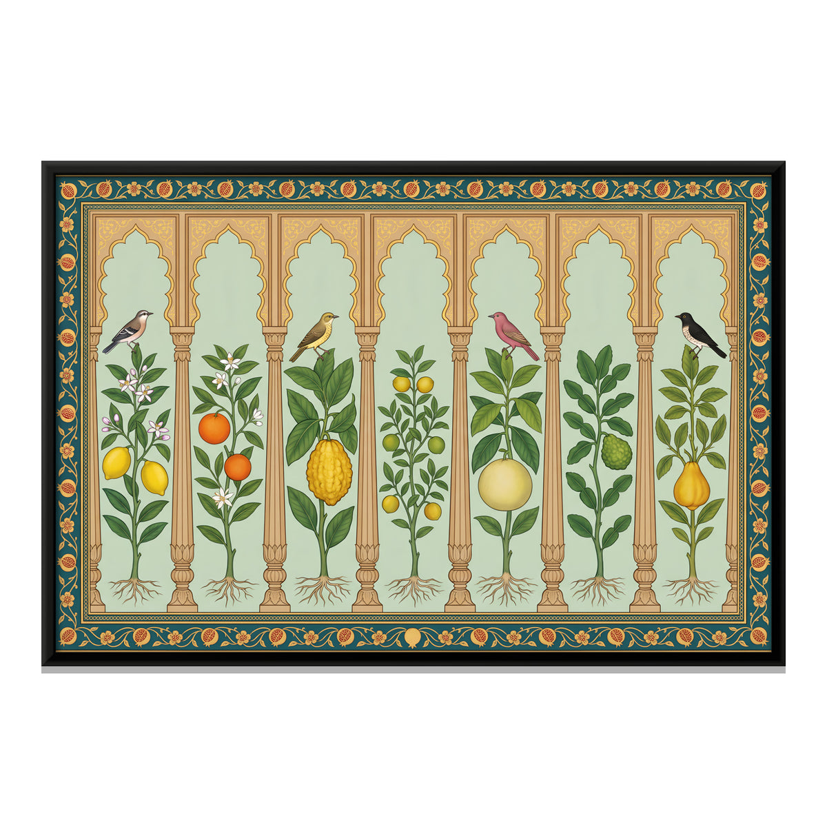Citrus Trees in Arched Niches - framed canvas print, front view