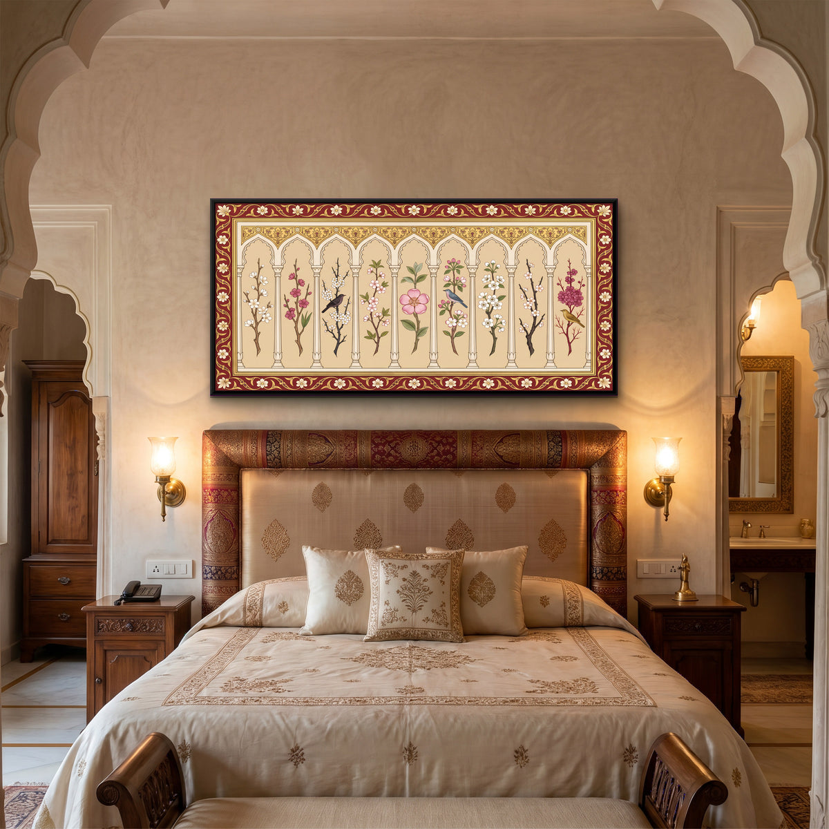 Blossom Branches in an Arcade - canvas art shown in a second room setting
