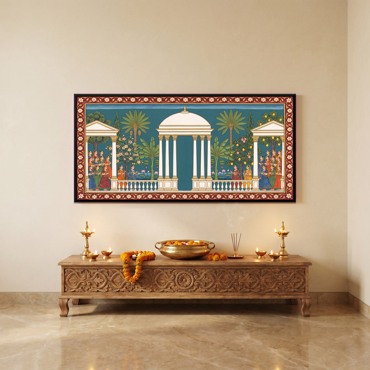 Ladies at a Domed Pavilion - canvas art shown in a second room setting