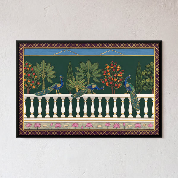 Peacocks on a Marble Balustrade