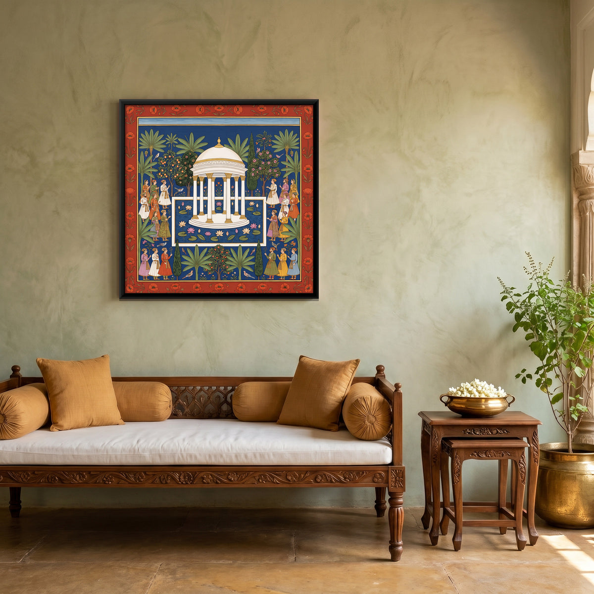 Garden Rotunda in a Lotus Pool - canvas art shown in a second room setting