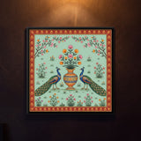 Two Peacocks Flanking a Lotus Flower Vase