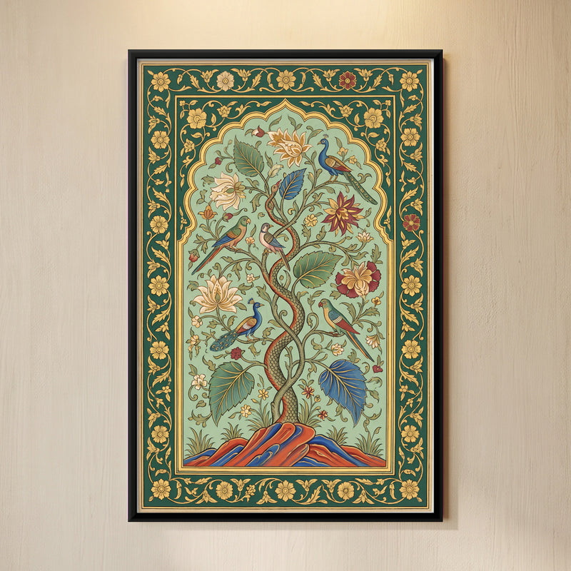 Tree of Life with Birds - framed canvas art hung on a wall