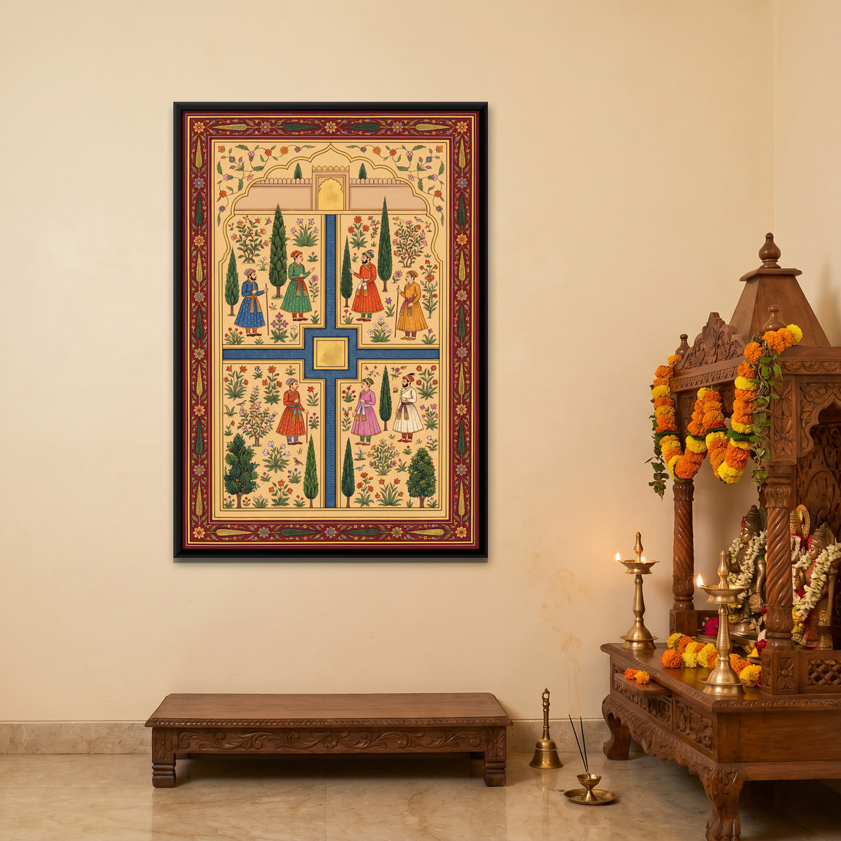 Noblemen in a Palace Garden - canvas art shown in a styled room