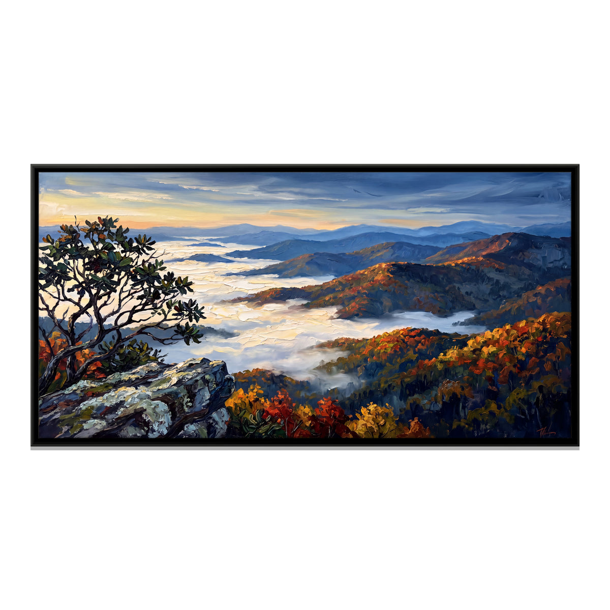 Autumn Ridges Above the Clouds - framed canvas print, front view