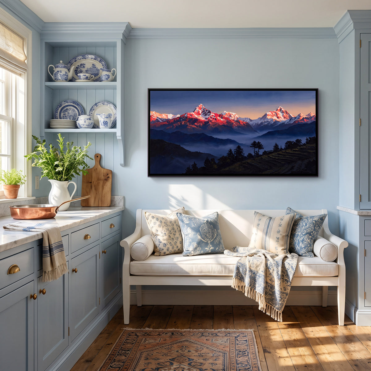 Himalayan Peaks at Dawn - canvas art shown in a second room setting