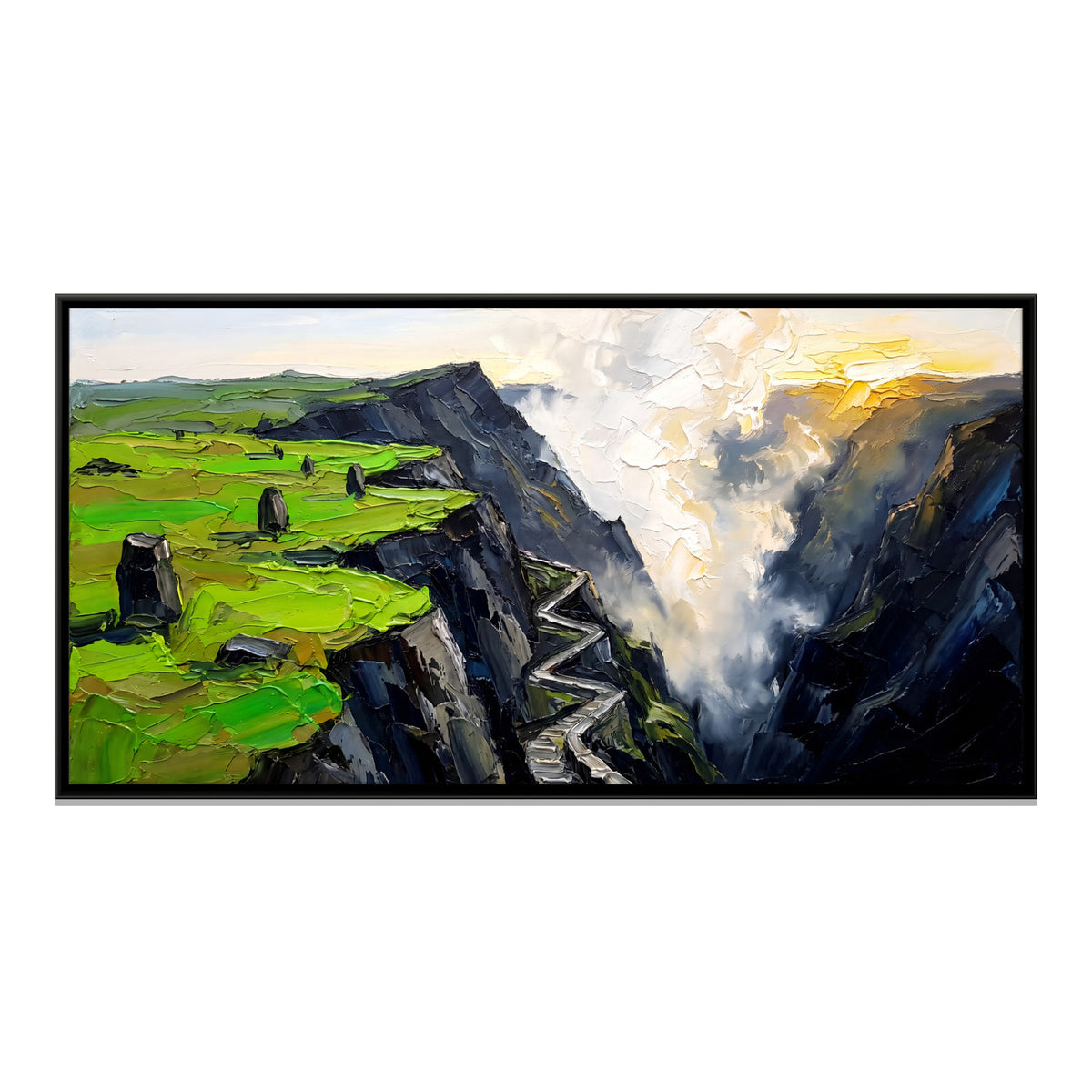 Zigzag Stairway Into the Gorge - framed canvas print, front view