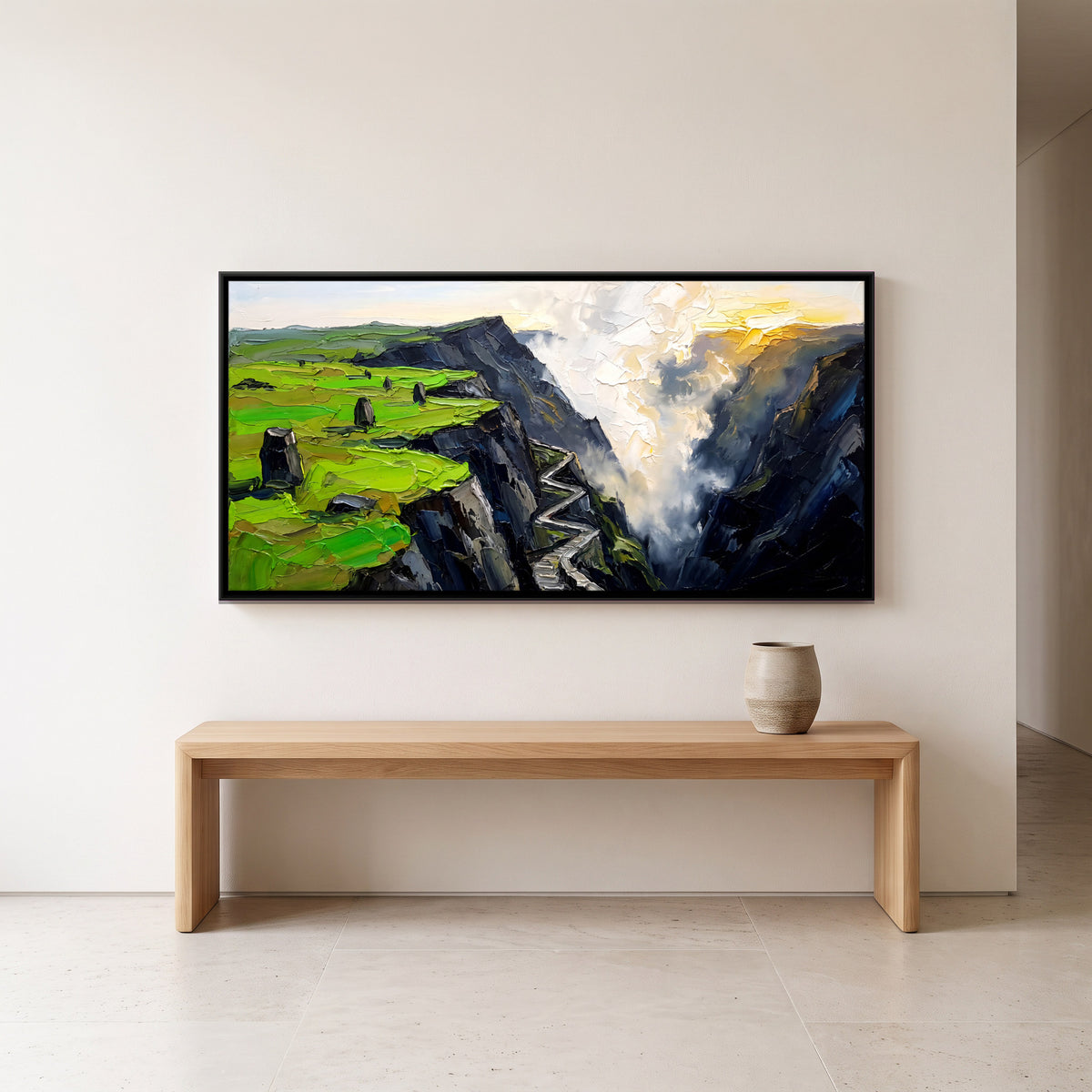 Zigzag Stairway Into the Gorge - canvas art shown in a styled room