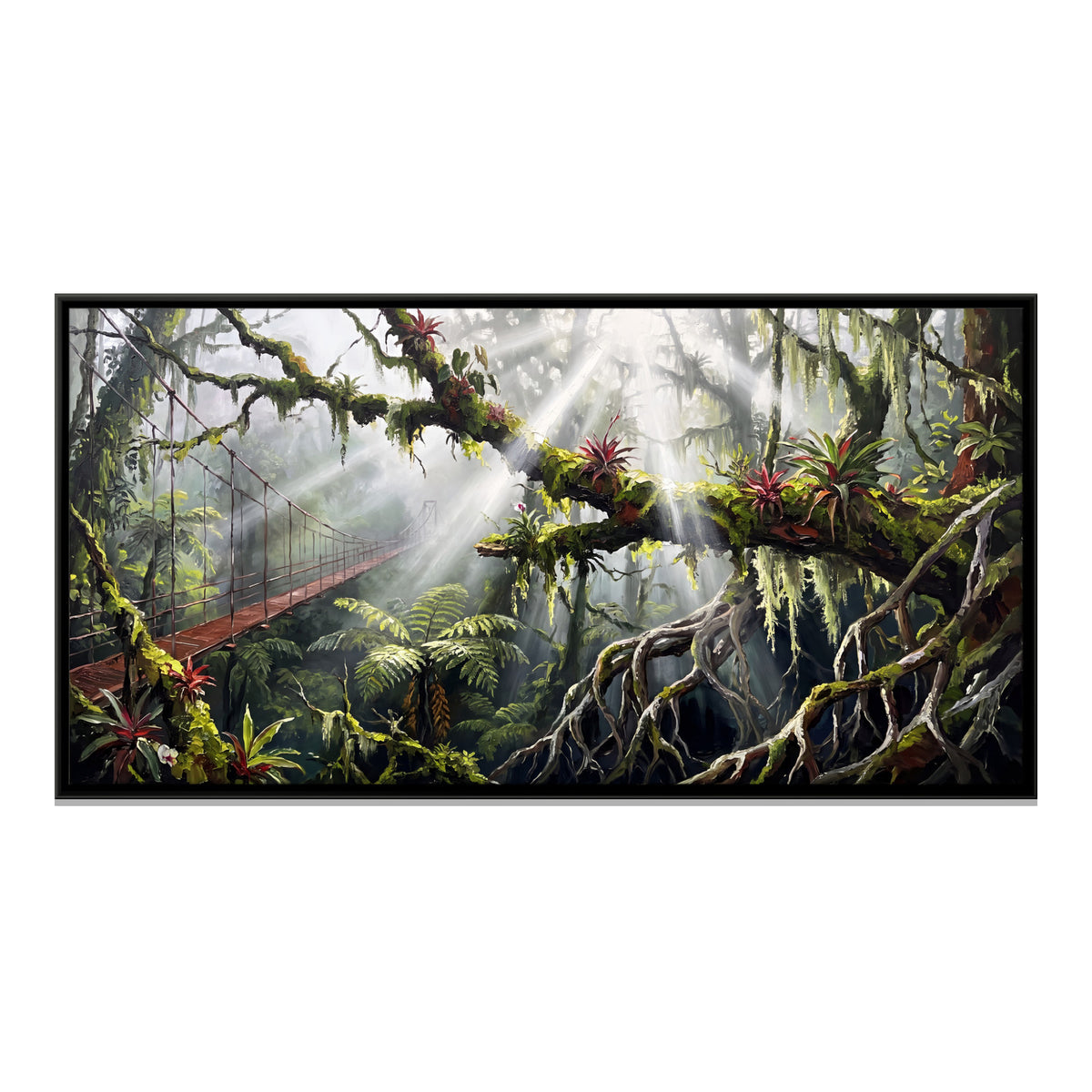 Suspension Bridge in the Cloud Forest - framed canvas print, front view