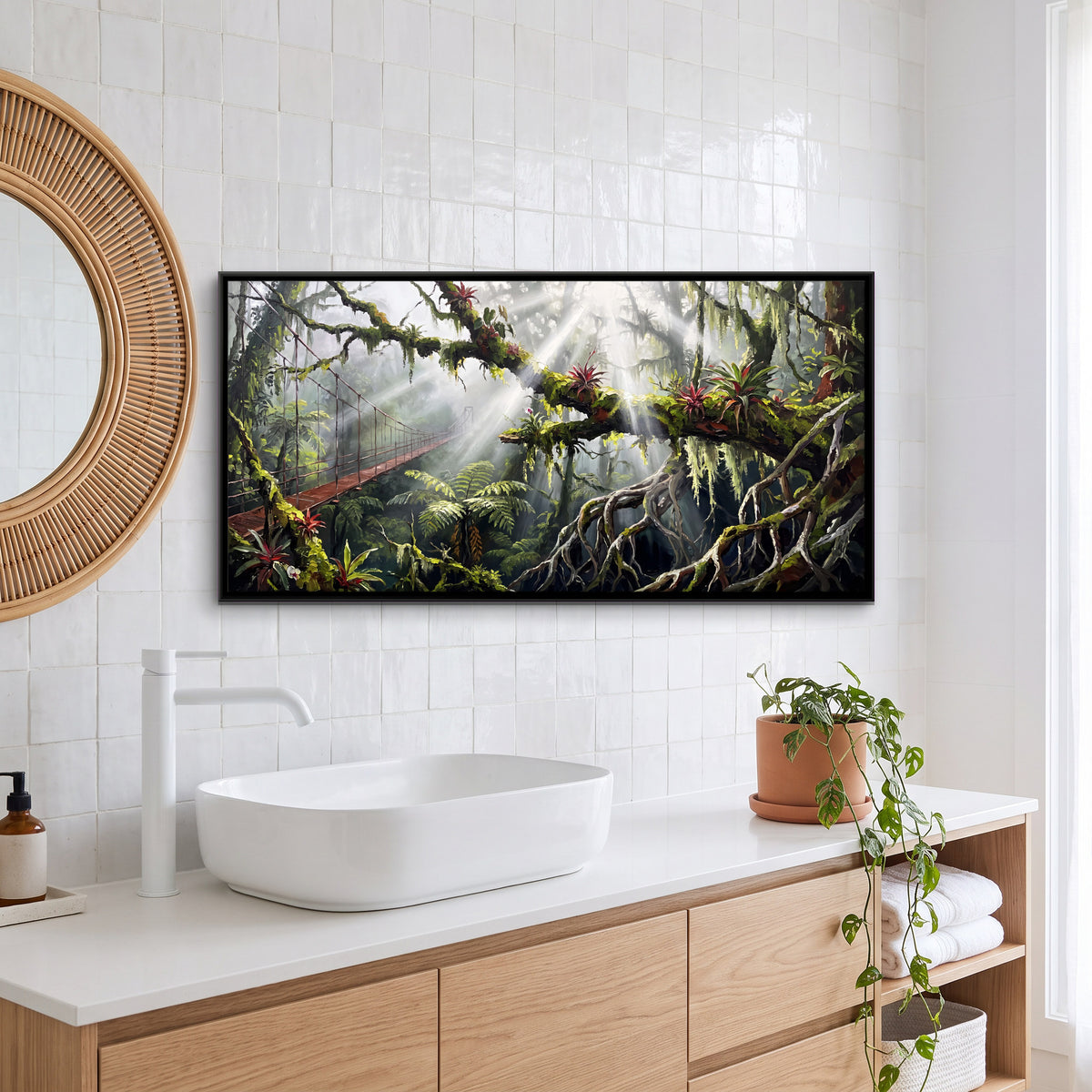 Suspension Bridge in the Cloud Forest - canvas art shown in a second room setting
