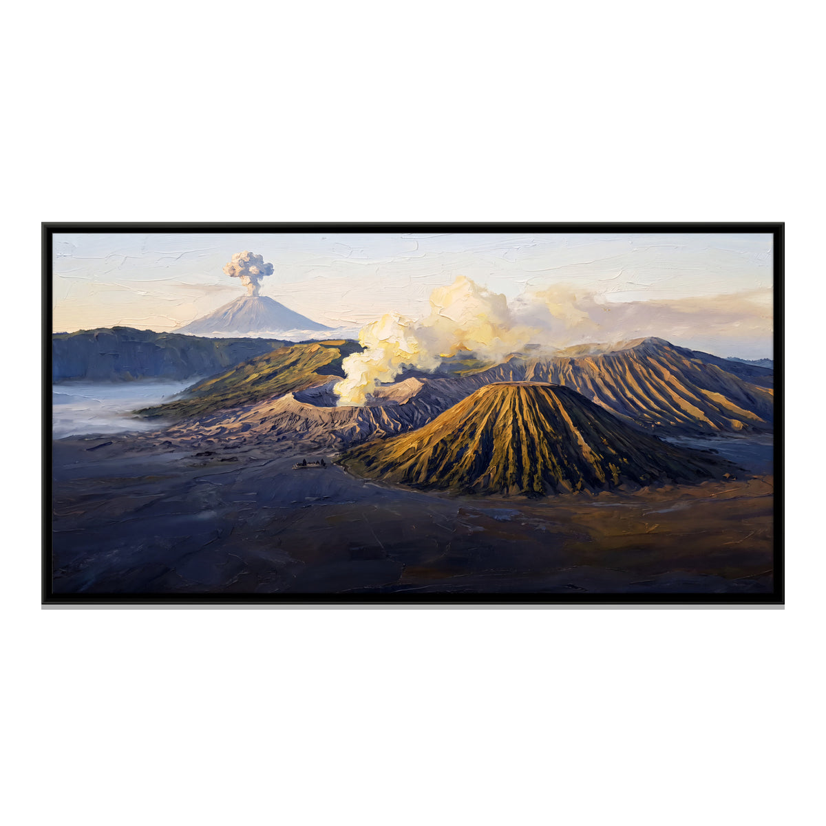 Smoking Volcanoes Above the Ash Plain - framed canvas print, front view