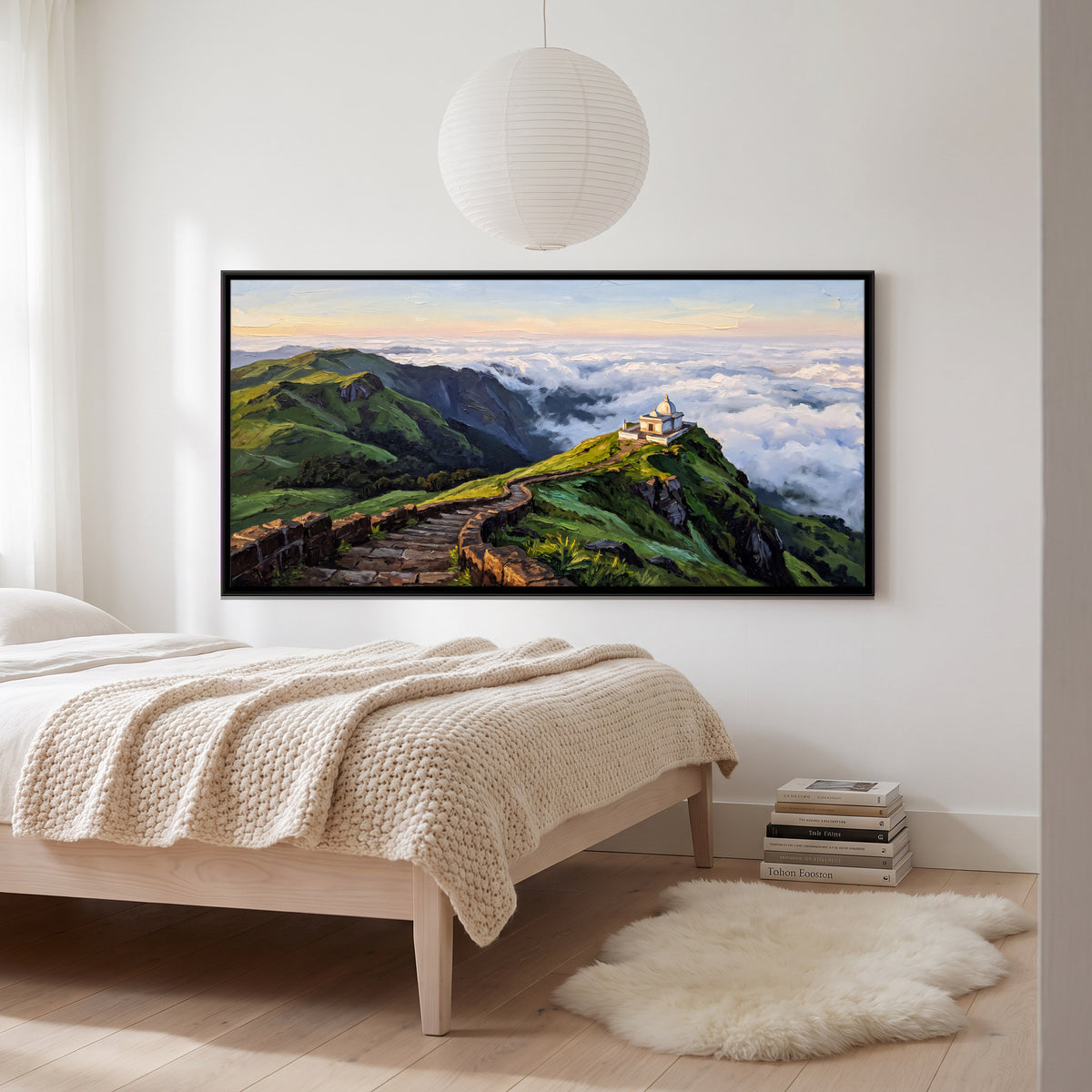 Hilltop Temple Above the Clouds - canvas art shown in a second room setting
