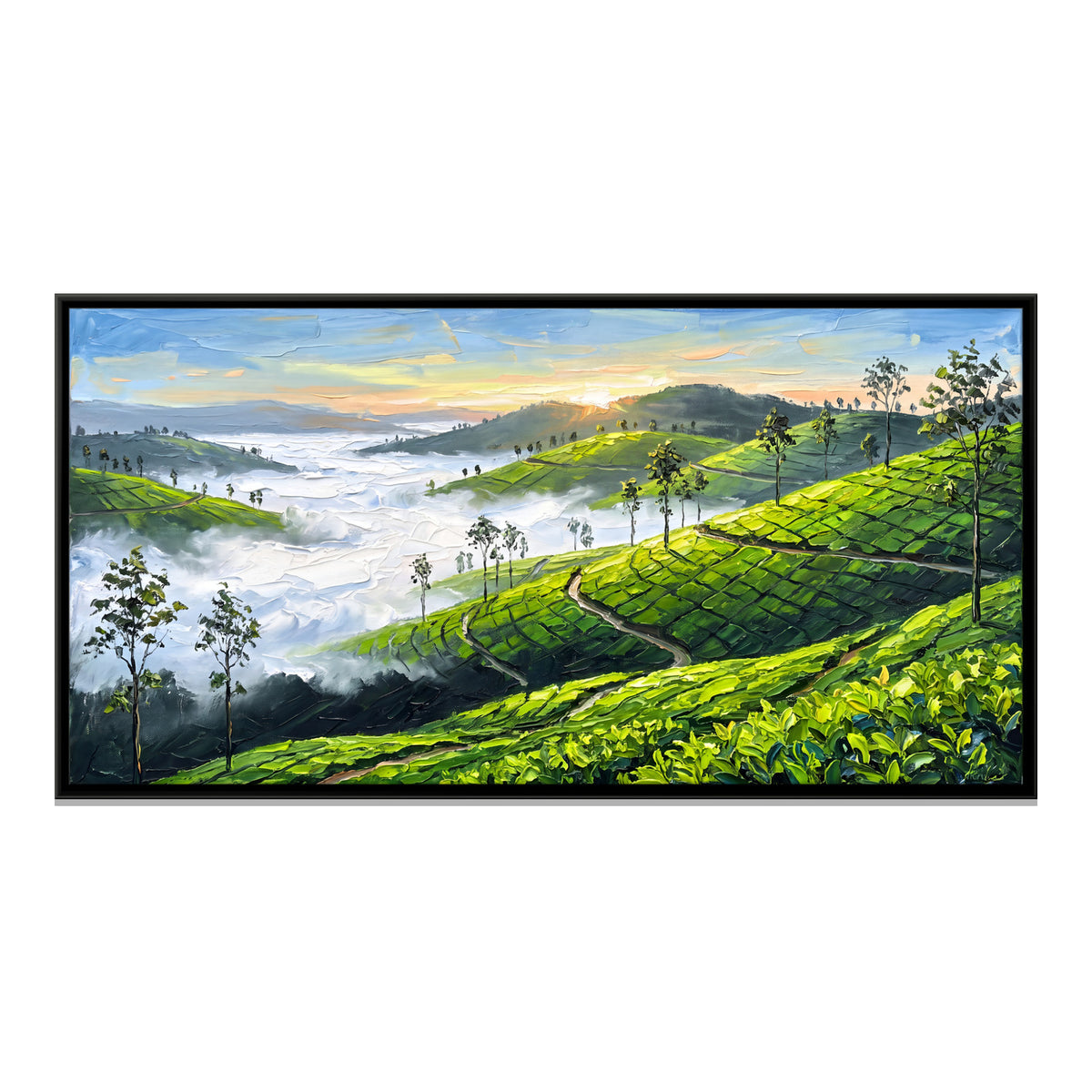 Tea Gardens at Sunrise - framed canvas print, front view