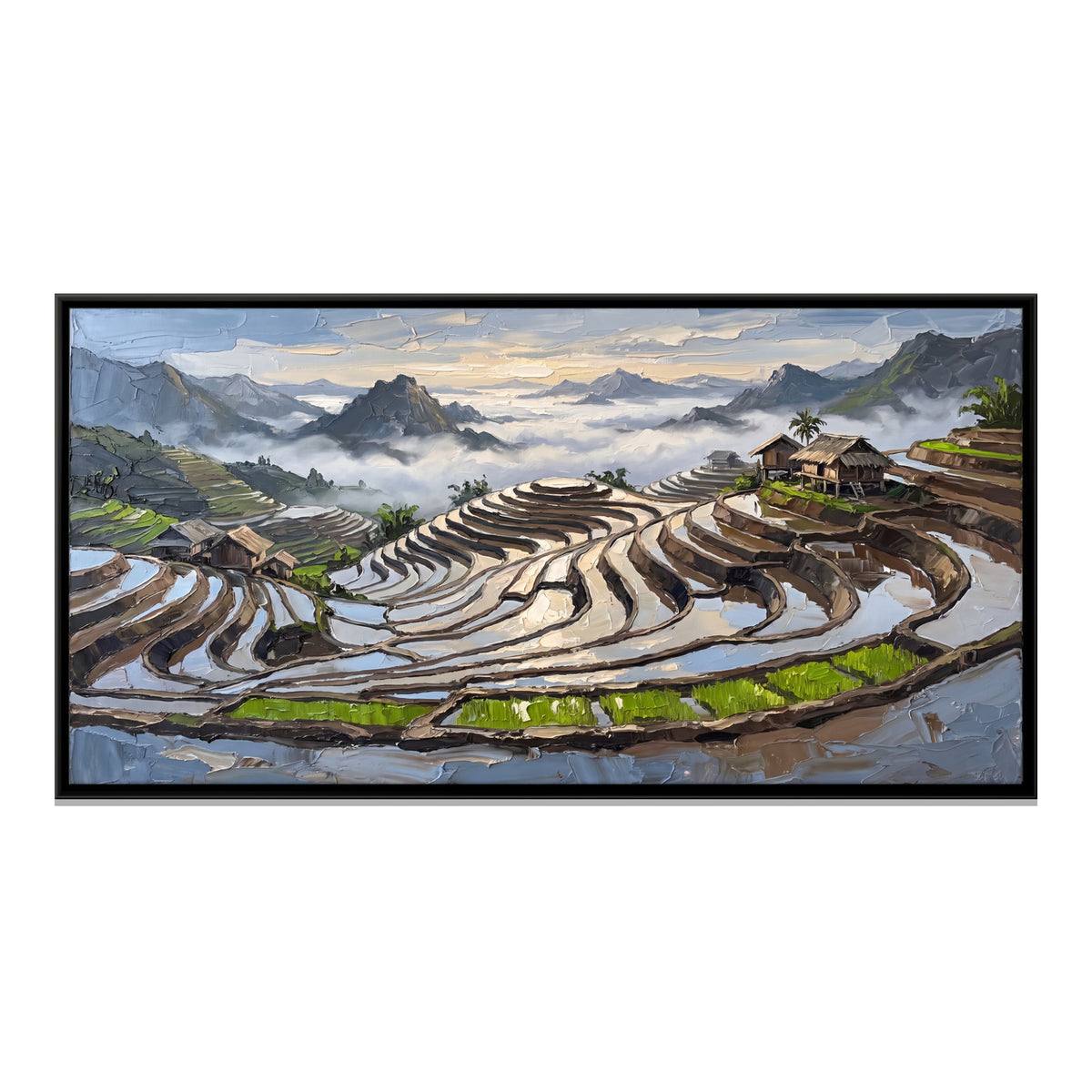 Terraced Rice Fields in the Mist - framed canvas print, front view