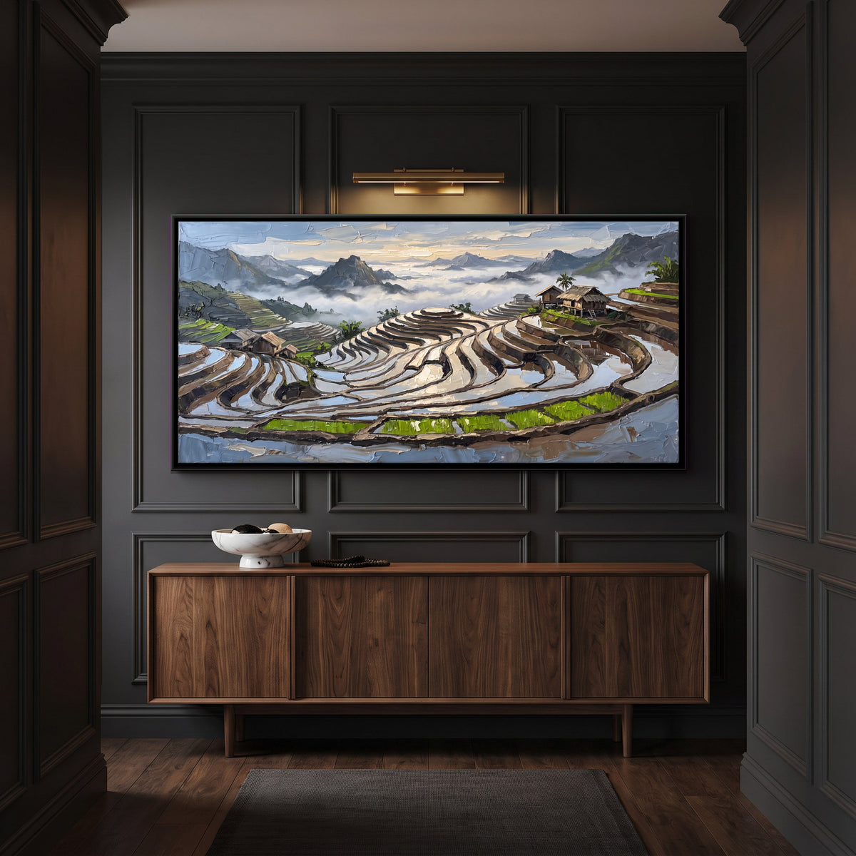 Terraced Rice Fields in the Mist - canvas art shown in a second room setting