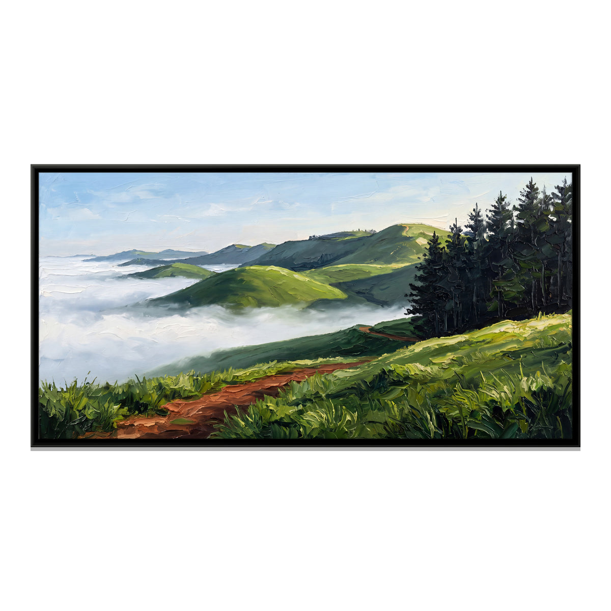 Rolling Green Hills Above the Mist - framed canvas print, front view