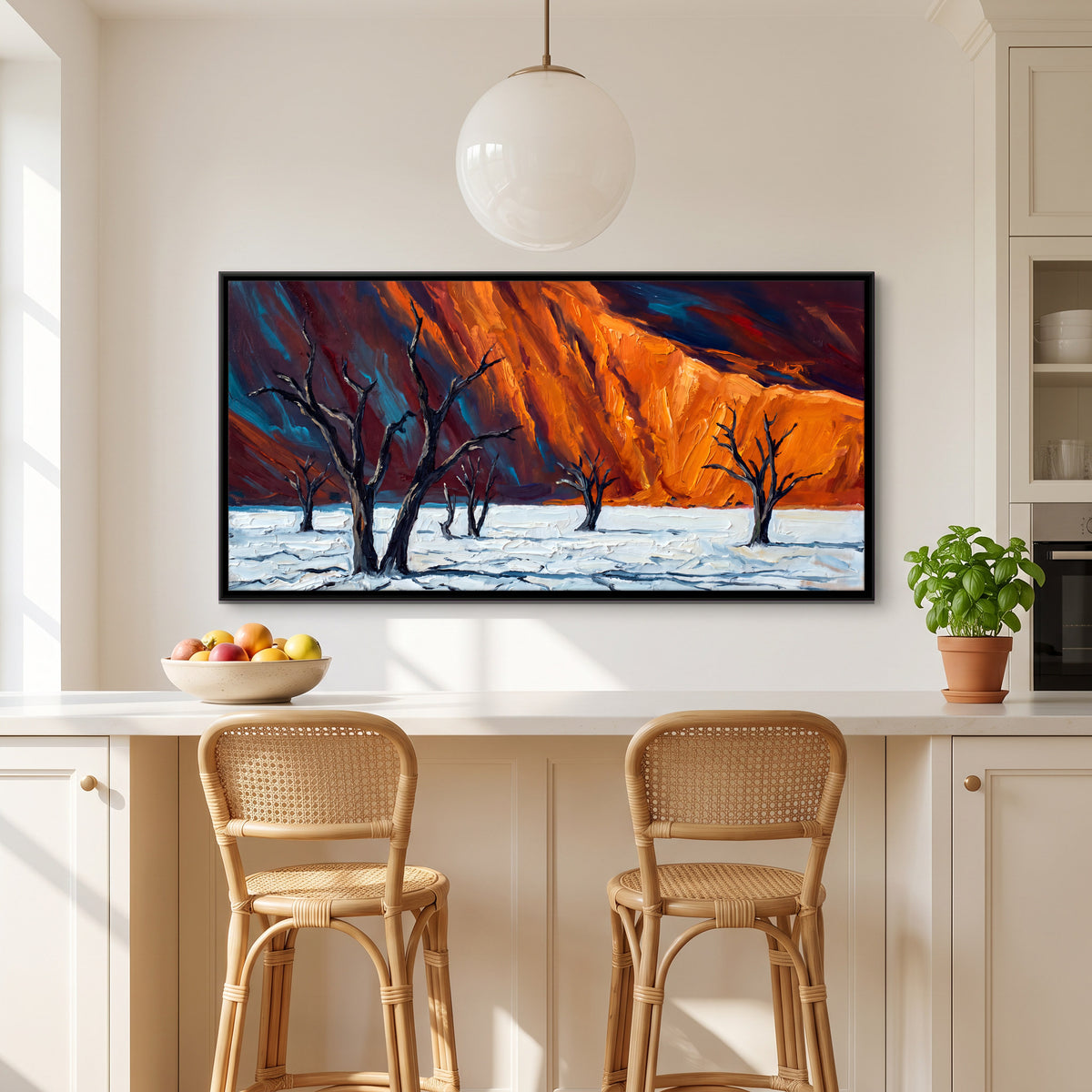 Dead Trees at Sossusvlei - canvas art shown in a styled room