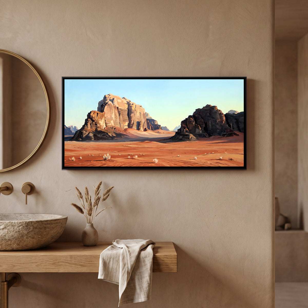 Wadi Rum Desert Cliffs - canvas art shown in a second room setting