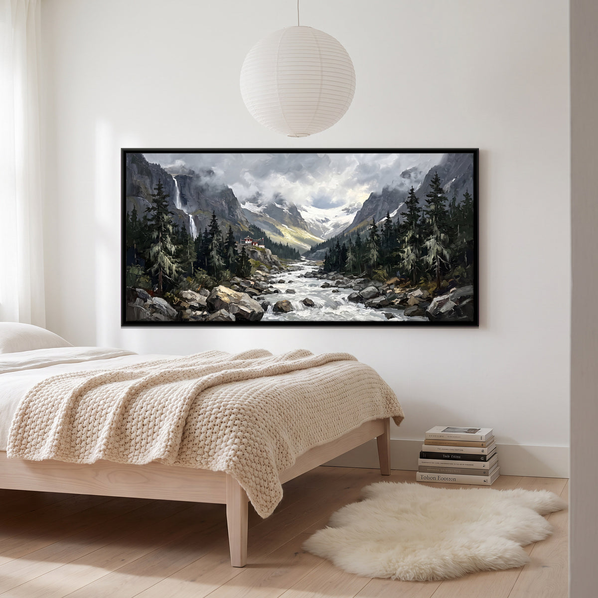 Waterfall Above a Rushing River - canvas art shown in a second room setting