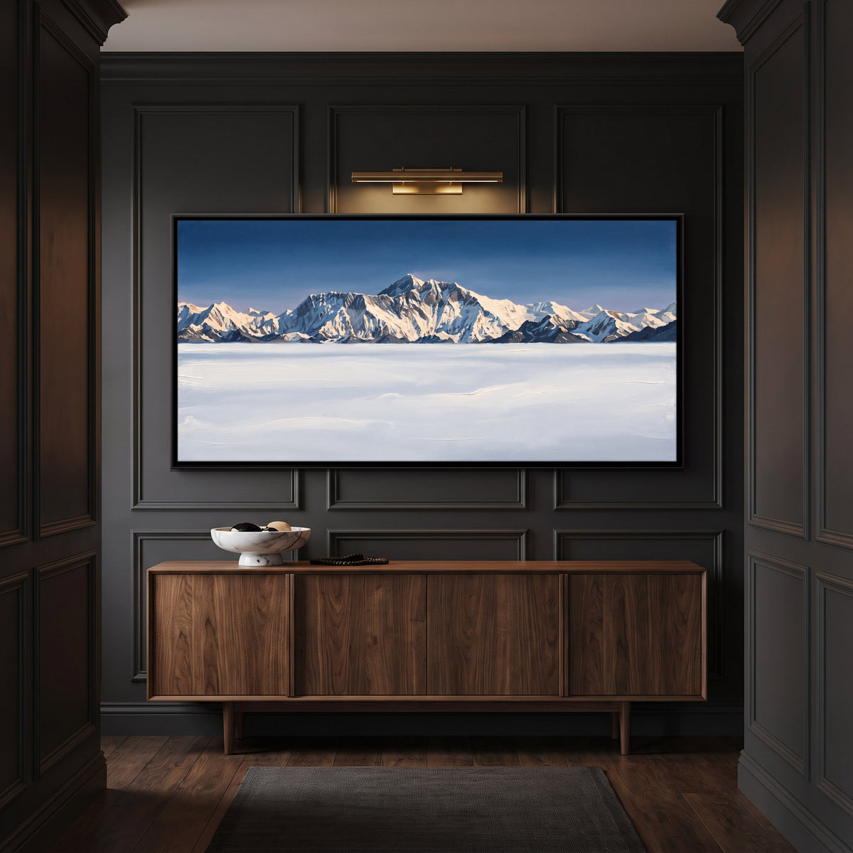 Himalayan Peaks Above the Clouds - canvas art shown in a styled room