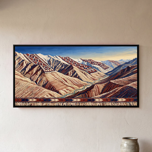 Mountain Landscape Rendered as Woven Kilim Textile