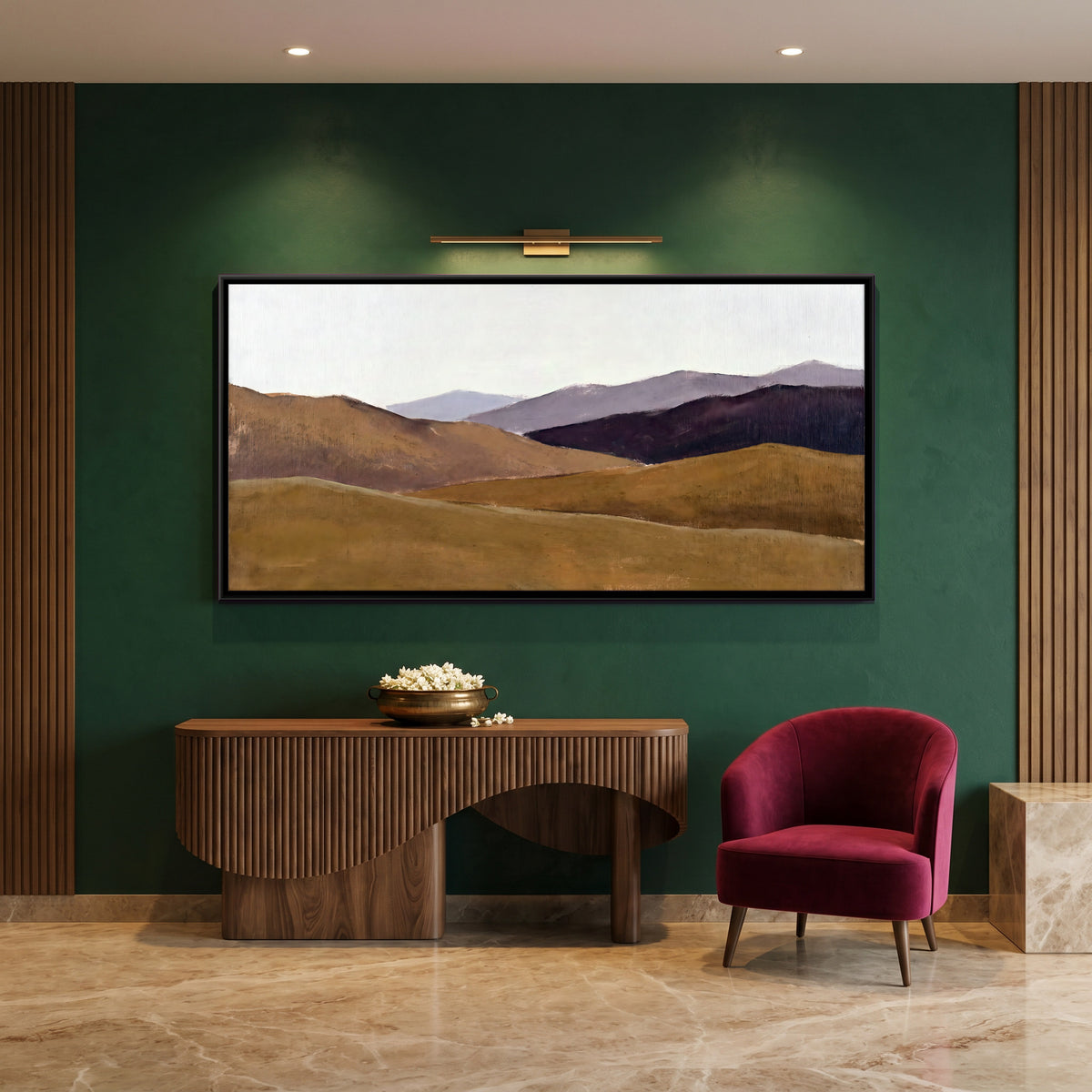 Barren Hills of Ladakh - canvas art shown in a second room setting