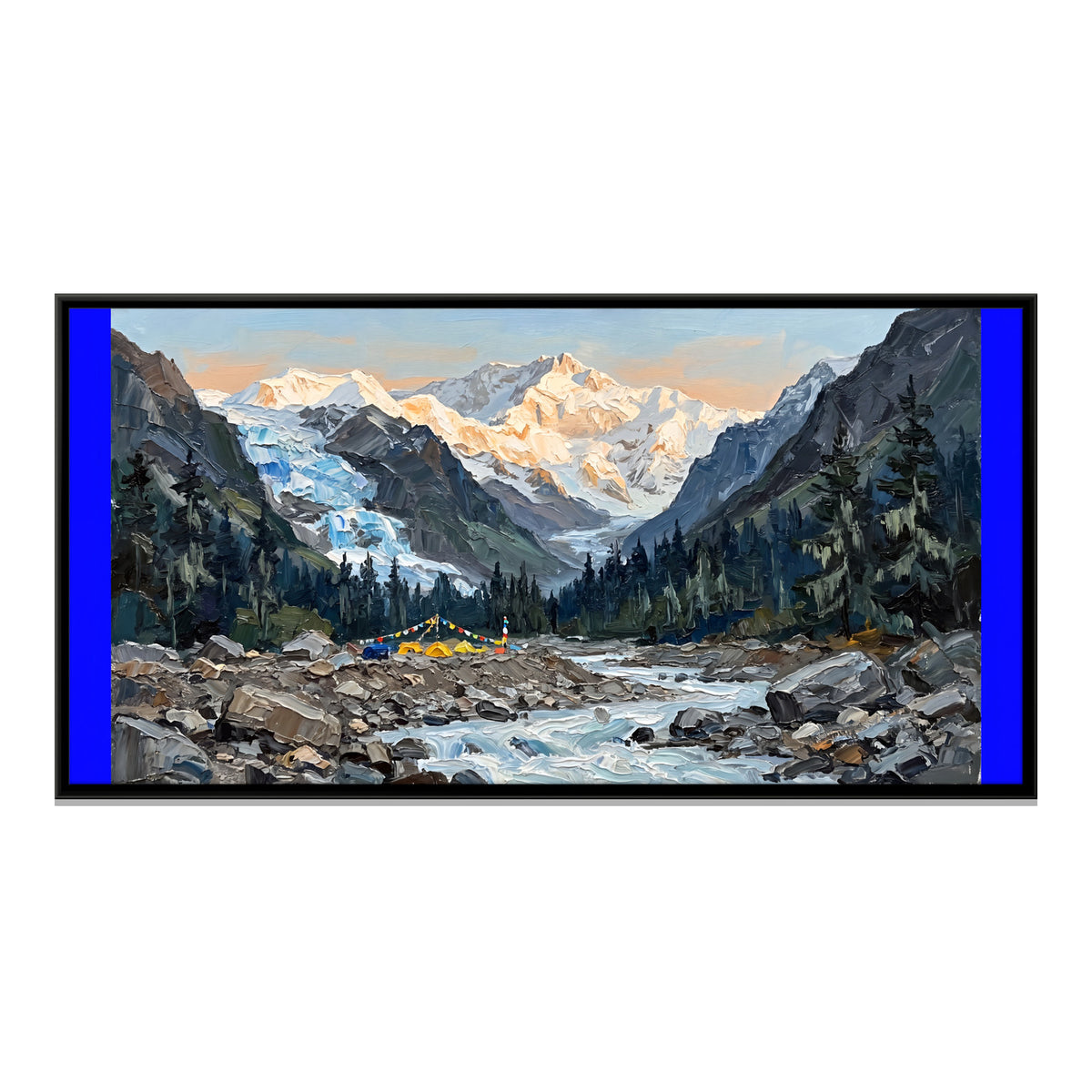 Trekking Camp Below a Glacier - framed canvas print, front view