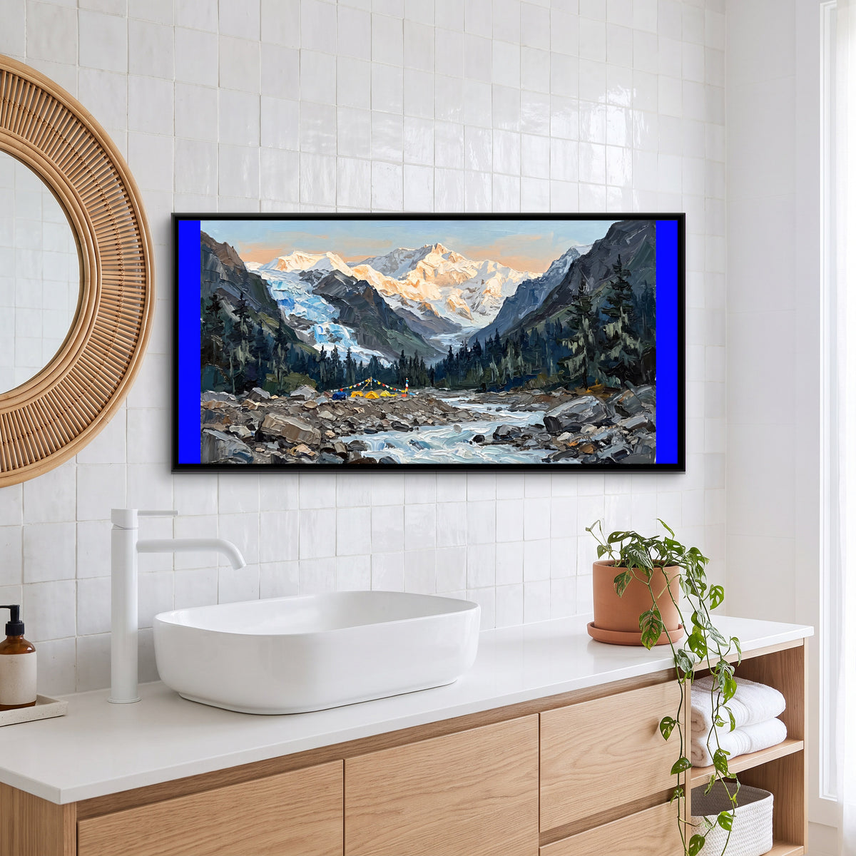 Trekking Camp Below a Glacier - canvas art shown in a styled room