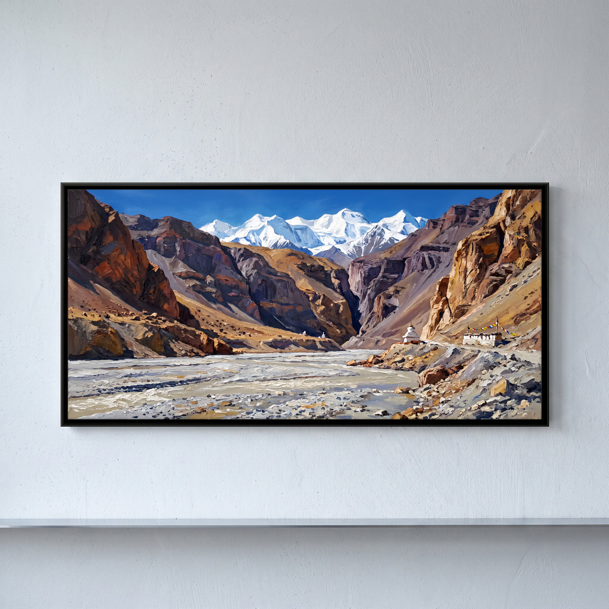 Monastery Above a River Gorge - framed canvas art hung on a wall