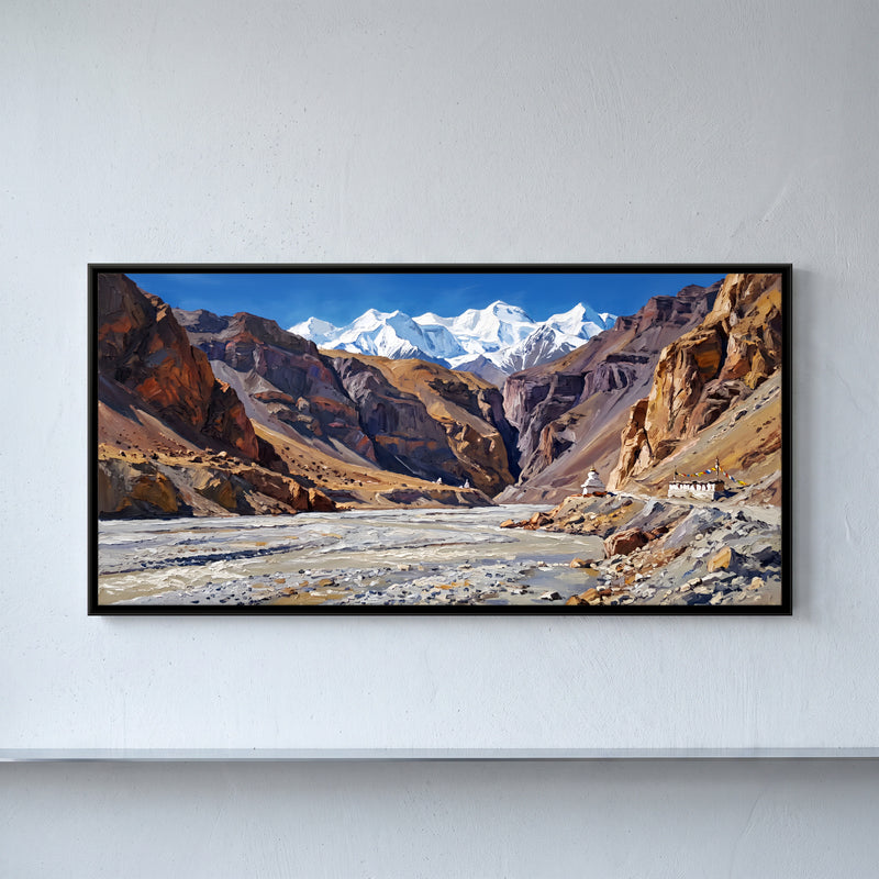 Monastery Above a River Gorge - framed canvas art hung on a wall