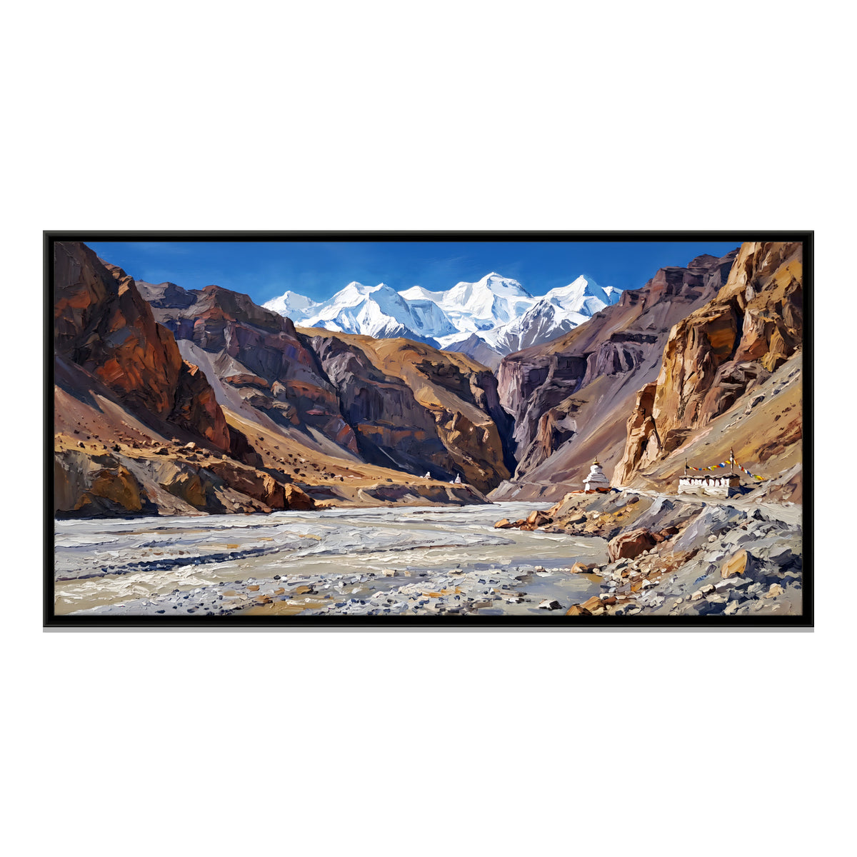 Monastery Above a River Gorge - framed canvas print, front view