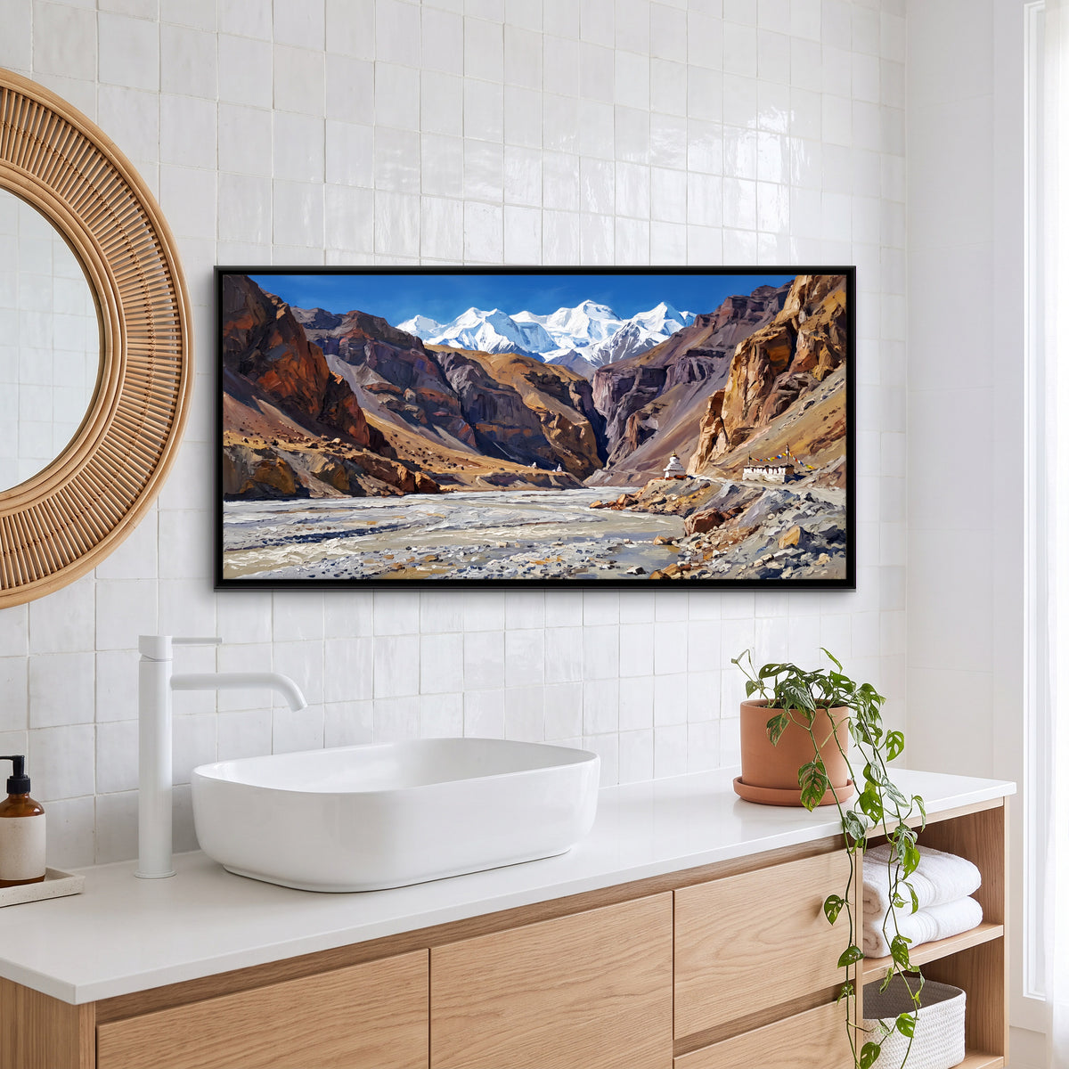 Monastery Above a River Gorge - canvas art shown in a styled room