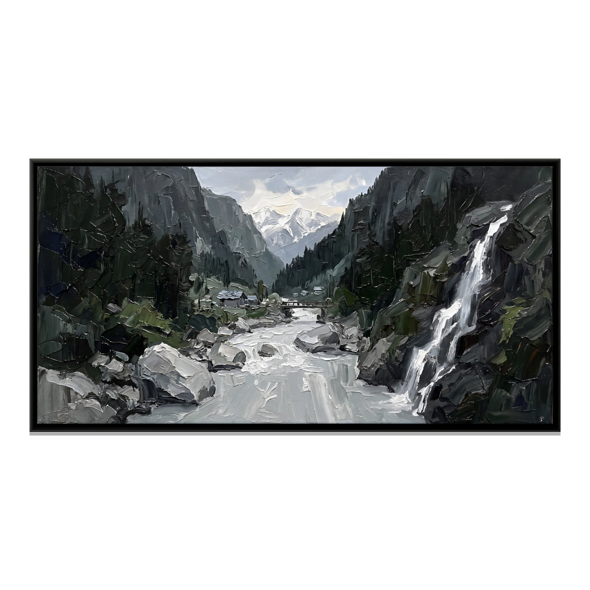 Waterfall in a River Gorge - framed canvas print, front view