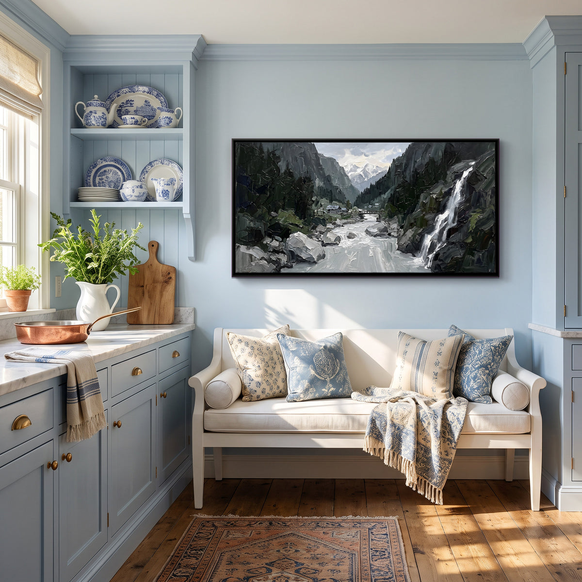 Waterfall in a River Gorge - canvas art shown in a second room setting