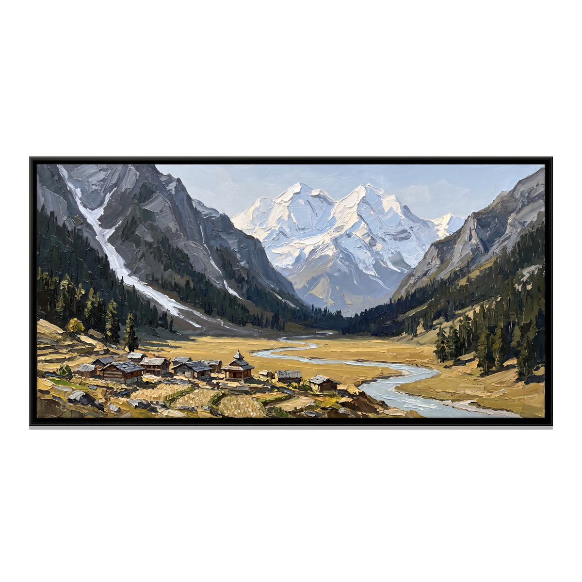 Village in a Himalayan Valley - framed canvas print, front view